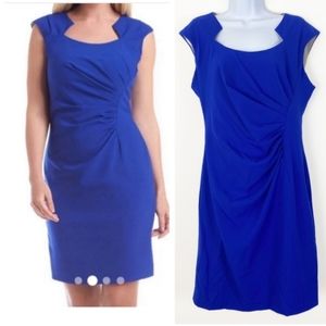 ELLEN TRACY Blue Horseshoe Neck Dress size 12 Cocktail Wedding Business Career